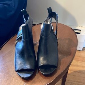 Cole Haan black chunky heel side zipped sandle